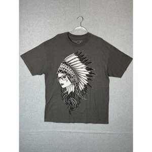 Fatal Clothing Shirt Mens XL Gray Graphic Feather Headdress Hipster Glasses Tee